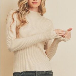 Ribbed Turtleneck Sweaters - Ecru / Cream